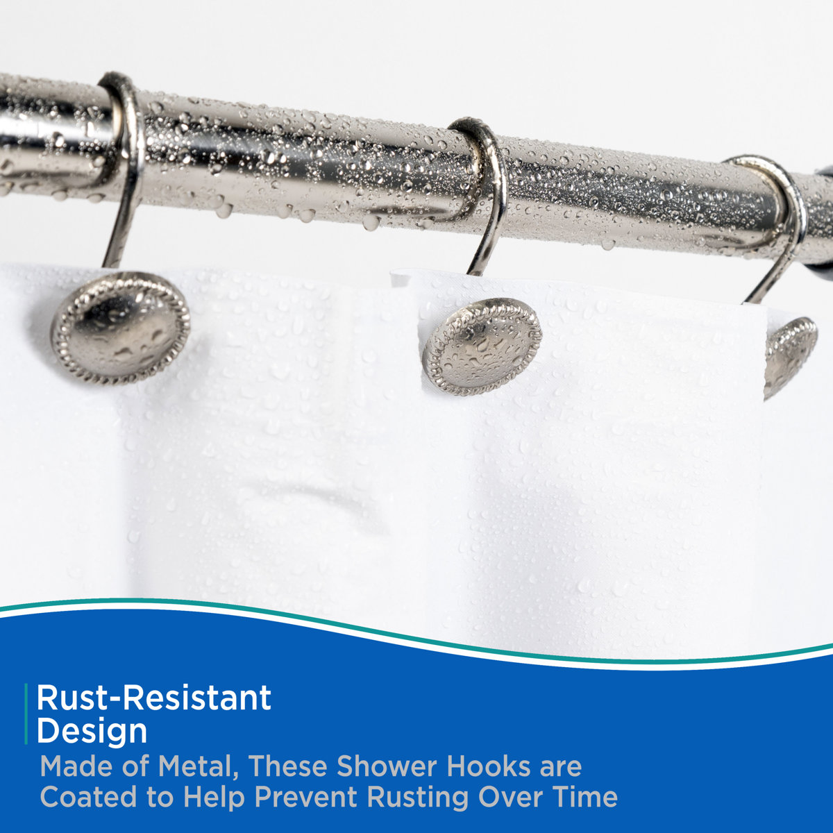Metal Rust Resistant Shower Curtain Hook (Set of 12)